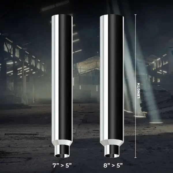 STRAIGHT CUT CHROME STACKS 8" OD > 5" OD X 54" LENGTH WITH 350 SERIES REDUCED TRADITIONAL SETUP - Image 4